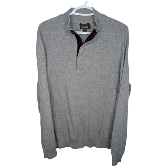 Tasso Elba Suprema Cotton Mens XL Gray Knit Pullover Sweater 1/4 zip - Picture 1 of 8